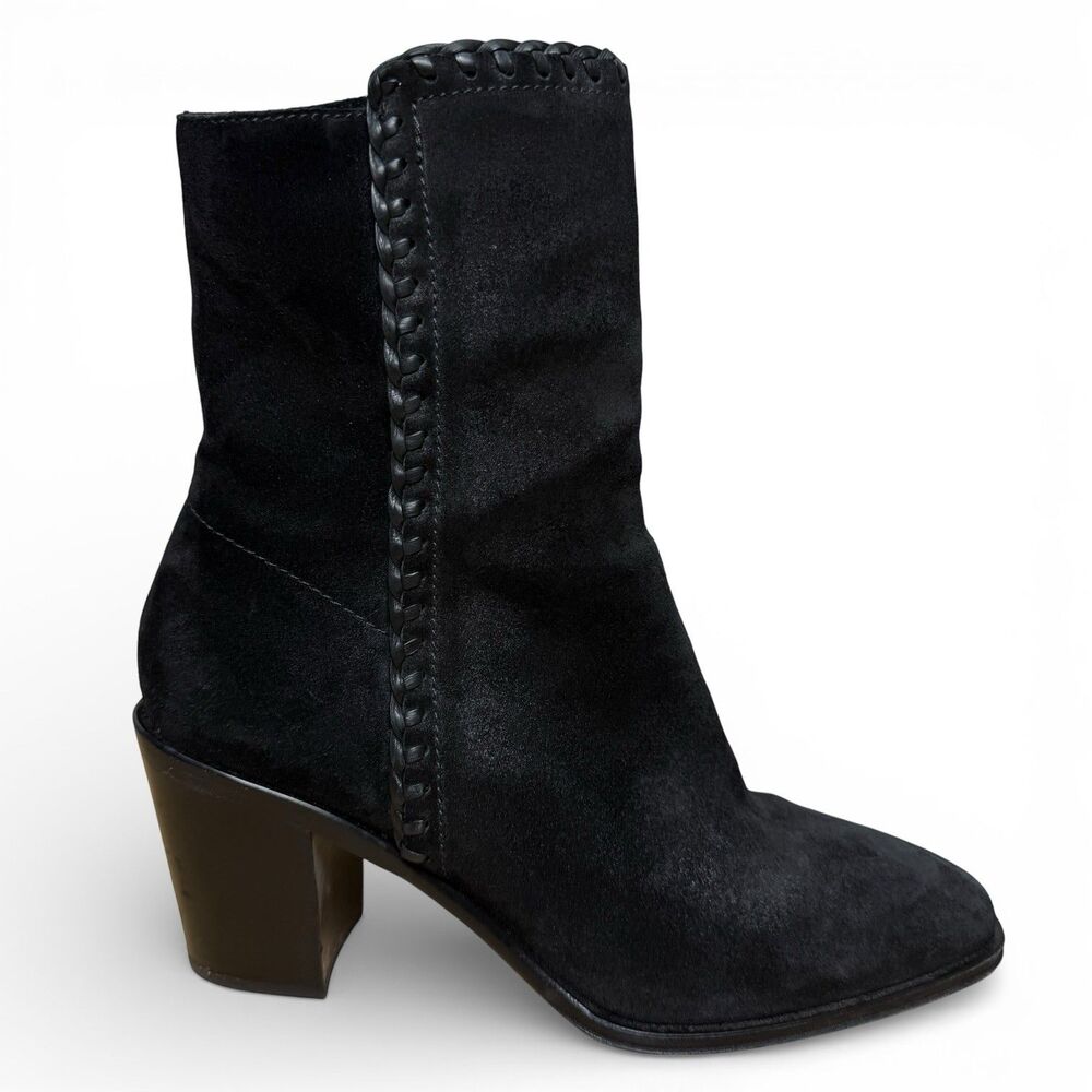 Frye Giovanna Suede Boots Sz 10 Block Heel Rodeo Leather Black Boho Western 3” - Picture 4 of 13